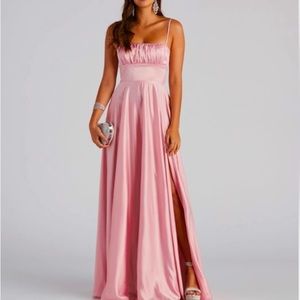 WINDSOR PROM DRESS - JENNY A-LINE SATIN FORMAL DRESS (rose)